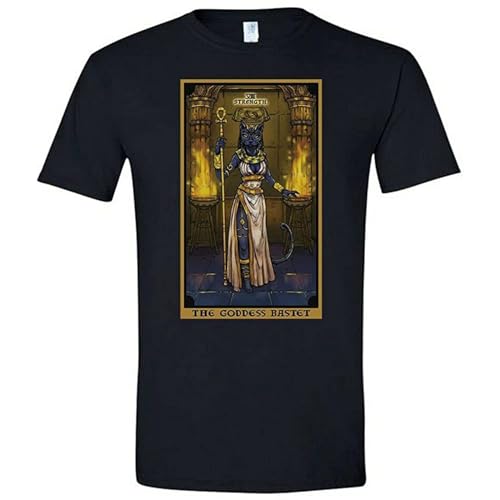 The Goddess Bastet Strength Tarot Card Mens T Shirt Egyptian Bast Cat Witch Clothing Size 3XL