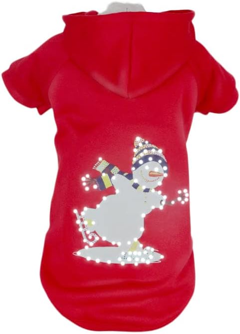 Pet Life Snowman LED Lighting Christmas Dog Sweater - Holiday Pet Costume with Pull-Over Dog Hoodie