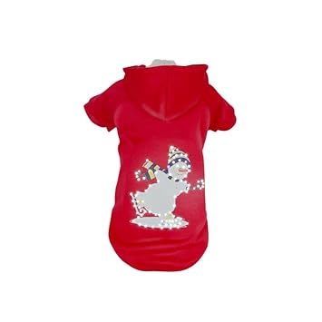 Pet Life LED Lighting Holiday Snowman Hooded Sweater Pet Costume, Small, Red Snowman