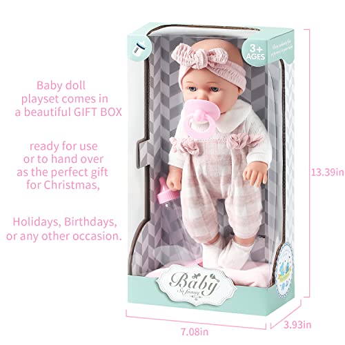 image for Enjoyin 12'' Baby Doll in Gift Box with Pink Cloths, Pacifier, 13''x13