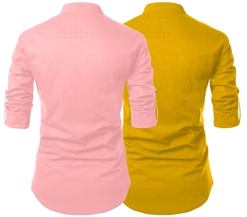 Image of FINIVO FASHION Combo of Men's Cotton Blend Solid Regular Fit Full Sleeve Straight Short Kurta Shirt, Casual and Formal Wear