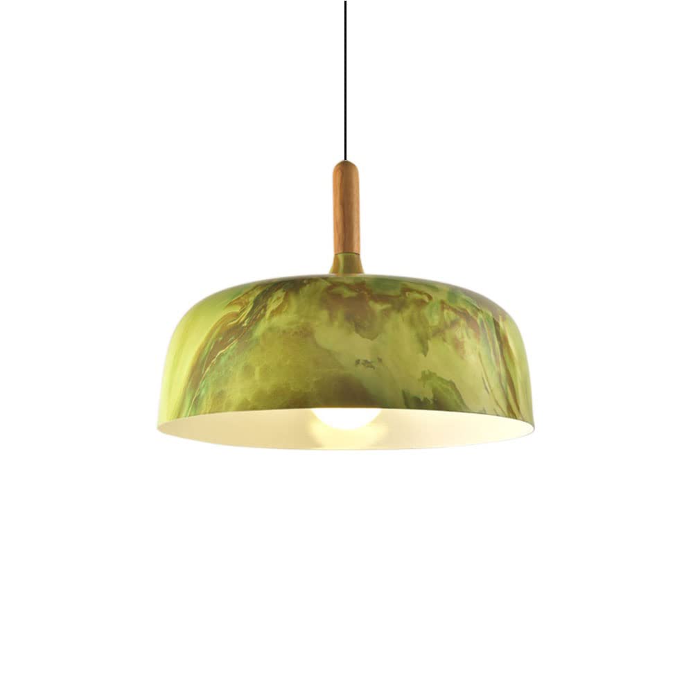 SYAXVOM Nordic E27/E26 Base Pendant Light - Adjustable Decorative Chandelier for Restaurant & Home, Reddish Brown Wood and Metal Ceiling Fixture(Camo Green)