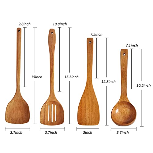 Image of Wooden Spatula,Slotted Turner,Soup Ladle,Long Handle Utensils Set,Handmade for Kitchen Cookware (Wooden Utensil 4 Sets)