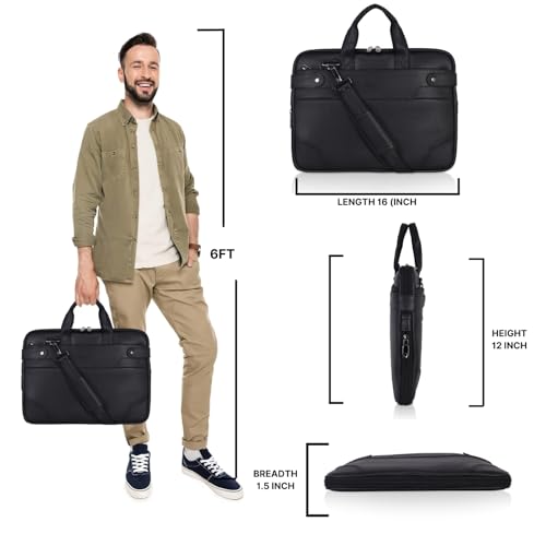 Image of EXIM Office Bag for Man 15.6 inch Vegan Leather Laptop bags Men Use Briefcase Messenger Premium Side Bags -Black