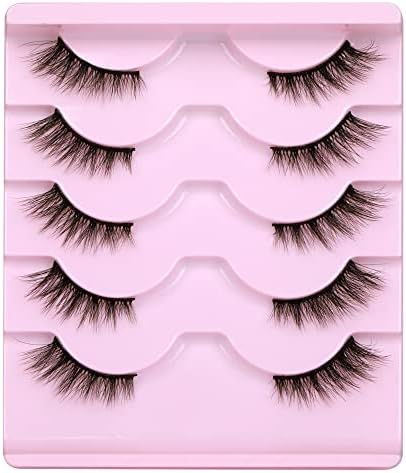 Newcally Eyelashes Half Lashes Natural Cat Eye Wispy False Eyelashes Fluffy Volume Strip Fake Eyelashes Accent Corner 3/4 Eye Lashes Cluster DIY Eyelashes 5 Pairs