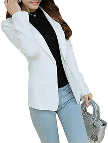 Mikty Casual Work Office Blazer One Button Jacket for Women and Petites #133 White US S 4