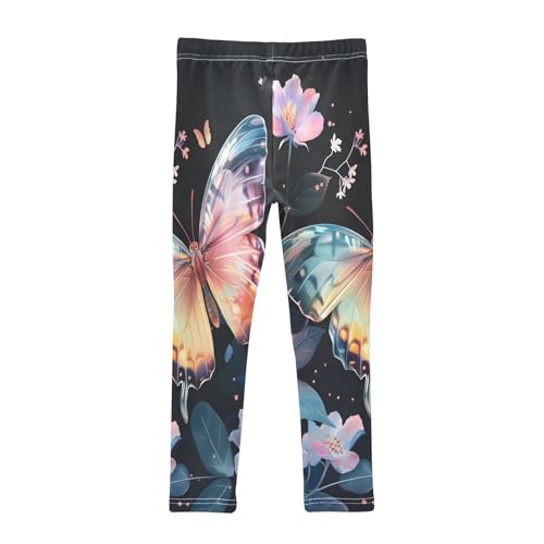 Toddler Girls Leggings Printed Yoga Pants Leggings Colored Butterfly Surrounded by Floating Spring Leaves for Kids2