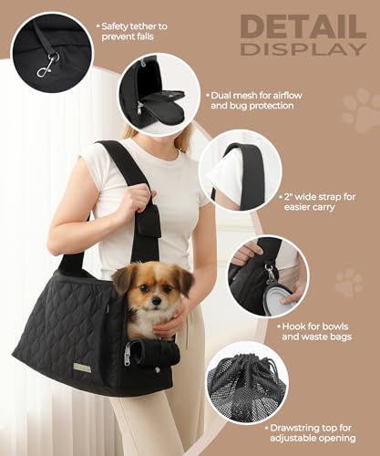 Dog Carrier Sling for Small Dogs, Front Cat Sling & Cats Up to 15 lbs, Dog Purse with Adjustable Strap Front Zipper Pocket, Double Safety Feature, Hands Free for Travel - Image 4