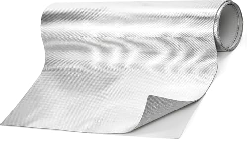 MSLHUB Aluminisierte Hitzeschutzmatte, 60 x 300 cm Hitzeschutzfolie Selbstklebend Rückseite, Isolierfolie Heizung, Kleberücken Aluminium Glasfaser Blatt für Schlauch und Automatische Verwendung