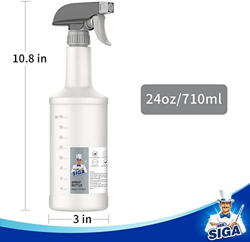 MR.SIGA 24 oz Plastic Spray Bottles for Cleaning Solutions, HDPE Commercial Grade Refillable Spray Bottles with Measurements and Adjustable Leak Proof Nozzle, 3 Pack