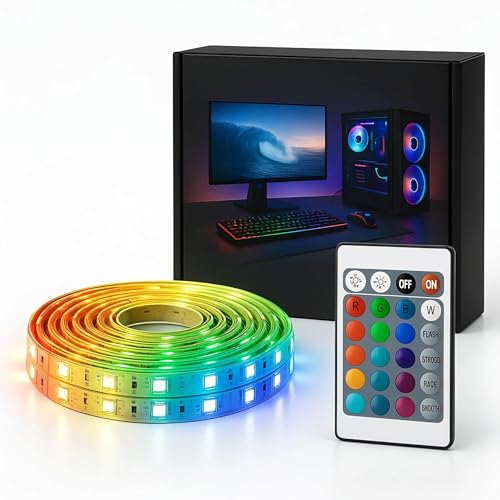 Image of PIXEL SYNC RGB LED Strip Light 5M | 5050 SMD | 60 LEDs /M | 12V Plug & Play Kit with 24-Key IR Remote | Color Changing LED Lights for Room, Gaming Setup, TV, Home Deco(IR - Remote ONLY)