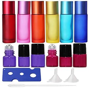 Botella De Aceite Esencial,Biluer 14PCS Botella De Rodillo De Aceite Esencial Botella De Vidrio Recargables Incluye 1…
