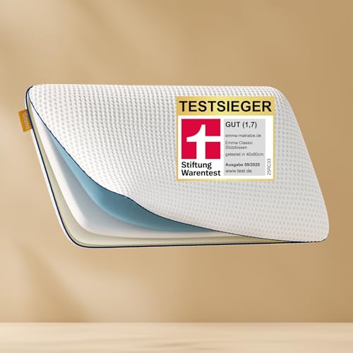 Emma Classic Stützkissen 80x40 cm – Testsieger Kopfkissen (Stiftung Warentest, Gut (1,7), Ausgabe 09/2025; getestet in 40x80 cm) – Kissen, Atmungsaktiv, Waschbarer Bezug