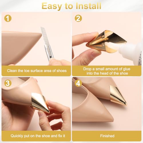 Image of uxcell 6Pcs Metal Shoes Pointed Protector High Heel Toe Caps Cover Durable Shoe Tip Cover Pointed Shoe Head Tips Cap for Shoe Protection Repair, Shoe Protection (Gold /Silver /Black, 30mm)