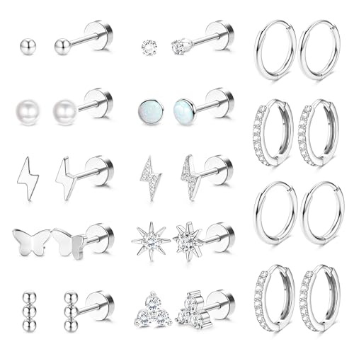 Morfetto 14Pares Pendientes Acero Inoxidable Mujer - Hipoalergenicos Piercing Tragus Helix Cartílago Juego De Aros Con Tachuelas Pequeños Pendiente Dorados Oro