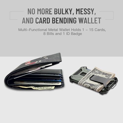 Image of Minimalist Wallet for Men - Slim Aluminum RFID Blocking Credit Card Holder, ID Badge Holder, Money Clip, Army Green