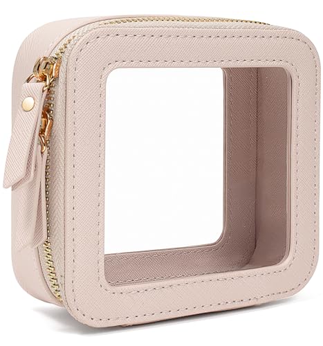 Image of Cute Clear Makeup Bag for Purse,Travel Cosmetic Case for Girls(Mini Beige)