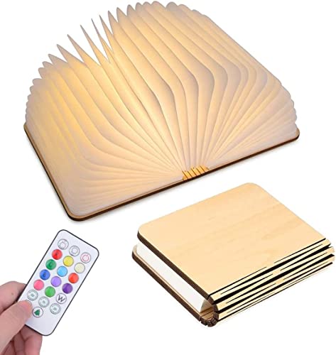 YUANJ Buchlampe, Buchlampe Led Leselampe, 12 Farben und Timer Dimmbares Stimmungslicht, mit wiederaufladbarer USB Fernbedienung, Dekorative Nachtlicht, Geschenk für Frauen/Eltern/Kinder(Weißer Ahorn) Cover