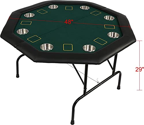 Vilobos Folding Poker Table, Texas Holdem Poker Table With Felt Poker Table Top And Stainless Steel Removable Cup Holder, Green #TOP3