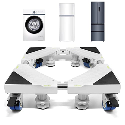 KOOPRO 洗濯機 台 キャスター付き 防水パン かさ上げ ドラム式 乾燥機 冷蔵庫 対応 トレイ 回転台 360度回転 置き台車用 移動式 昇降可能 減音効果 防振パッド付き サイズ調節簡単 幅 奥行47~68cm 4輪8足 耐荷重約360kg
