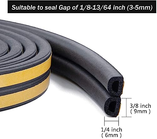 Image of Door Weather Strip Draught Excluder for Doors Self Adhesive Foam Draft Excluder for Windows Door Insulation Strip Weather Stripping Door Seal Strip, Epdm, Foam, Rubber (Black)