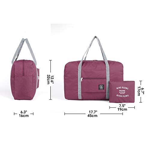 For Spirit Airlines Foldable Travel Duffel Bag Tote Carry on Luggage Sport Duffle Weekender Overnight for Women and Girls (1112-Wine Red)