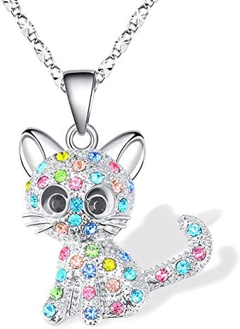Lanqueen Easter Gifts for Girls, Kitty Cat Pendant Necklace Jewelry for Girls Cat Gifts for Cat Lover Niece Daughter Granddaughter Loved Necklace 18+2.3 inch Chain,Color