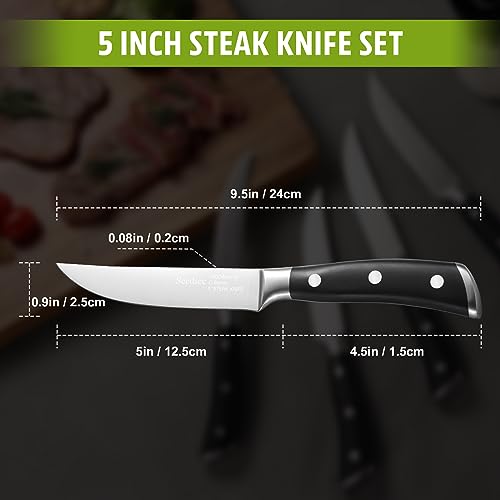 Steak Knives Set of 4, 5 Inch High-Carbon Stainless Steel Non-serrated Steak Knife, 4 Pieces Professional Straight Edge Kitchen Table Dinner Knives - Full Tang Ergonomic Handle - Image 3