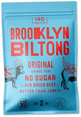 New Brooklyn Biltong - Air Dried Grass Fed Beef Snack, South African Beef Jerky - Whole30 Approved, Paleo, Keto, Gluten Free, Sugar Free, Made in USA - 2 oz (Original))