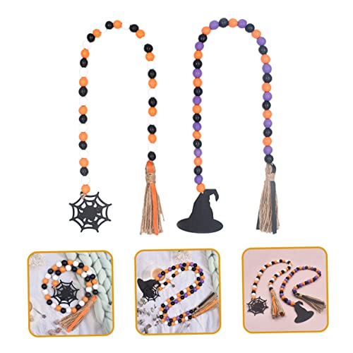 Cuentas de araña de Halloween PRETYZOOM, guirnalda de borla de madera estilo granja, 6 piezas. 4