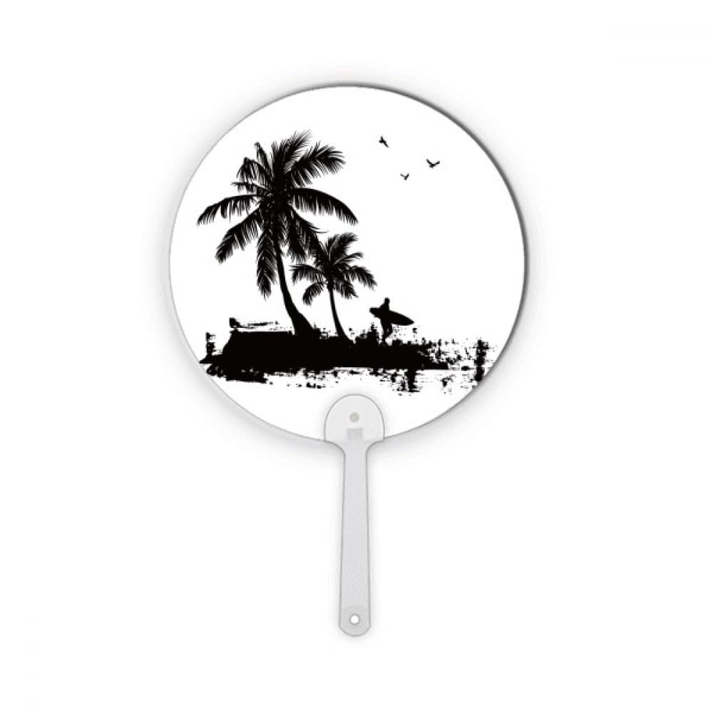 Éventail à main décoratif avec motif plage et grand rond en plastique rigide pour l'été
