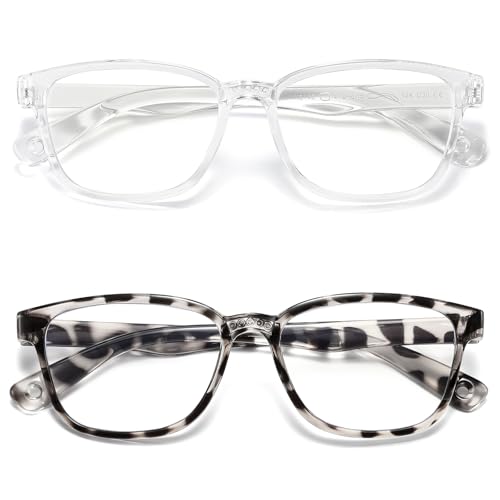Image of Kids Blue Light Blocking Glasses 2 Pack, Anti Eyestrain, Computer TV Phone Glasses for Boys Girls Age 3-9 (Transparent+Leopard)