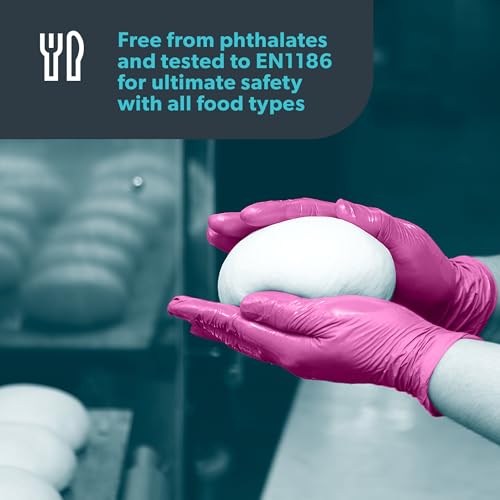 UNIGLOVES Magenta Pearl Nitrile Examination Gloves - Multipurpose, Powder Free and Latex Free Disposable Gloves - Box of 100 Gloves, Magenta, Medium (GP8503)