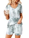 Ekouaer Womens Pajama Sets Short Sleeve Pajamas for Women Sets Soft Lounge Sets Casual V Neck Sleepwear PJS