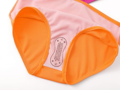 Image of Dvenki Big Girls Asymmetric Cutout Swimsuit Adjustable Straps Sizes 6X-16 | color block, leopard, tropical prints, front lined swimwear, removable pads, suitable for beach, vacation, pool play