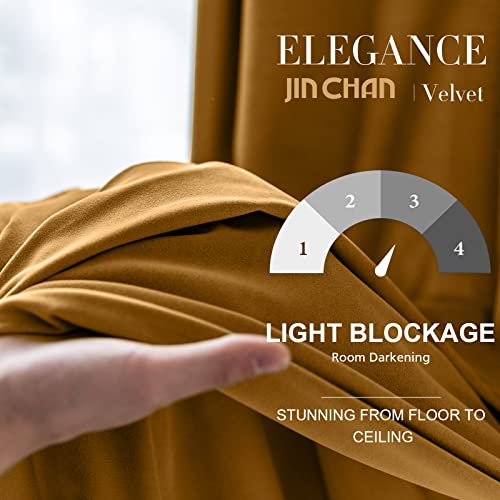 Jinchan Velvet Blackout Curtains For Living Room, Thermal Insulated Luxury Drapes For Bedroom 108 Inch Long, Room Darkening Window Treatments Rod Pocket 2 Panels, Gold Brown #TOP2