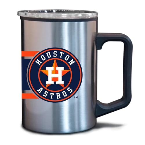 Logo Brands MLB Stripe Fusion Plastic Wall 15oz Stainless Steel Travel Mug (Houston Astros)