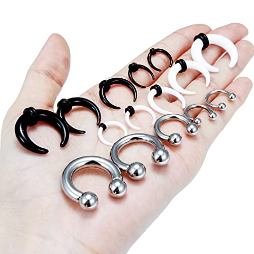 Lcolyoli Large Septum Rings 14G 12G 8G 6G 4G Pa Ring Internally Threaded Ball Horseshoe Barbells Stainless Steel & Acrylic Pincher Tapers C Shape Buffalo Stretcher Expander For Women Men #TOP2