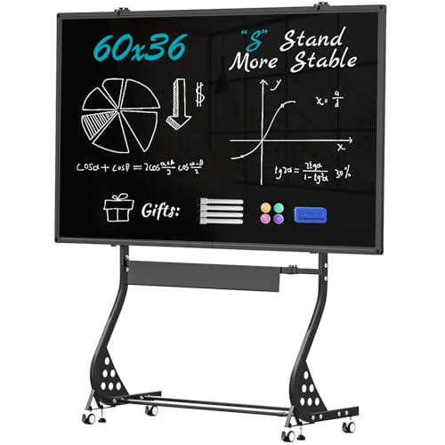 ZHIDIAN Double Sided Magnetic Rolling Chalkboard - Heavy-Duty Steel Frame Adjustable Height/Width Portable Easel with Locking Wheels for Classroom Office Home School - Black (60 x 36 Inches)