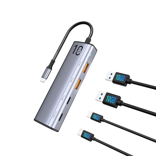 sunshot hub USB C 4 en 1 10 Gbit/s avec répartiteur 4 Ports USB 3.2 Gen2, Compatible avec Ordinateur Portable, téléphone Portable, iPad, clé USB, Lecteur de Cartes, MacBook, iPhone 15/Pro/Max.
