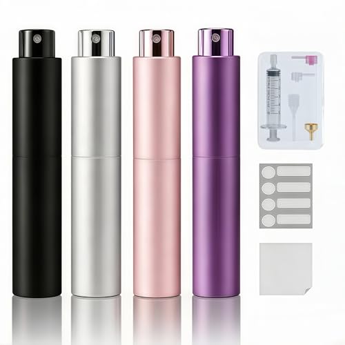 YELDFEERO 10ml Travel Perfume Bottle Refillable, Cologne Travel Bottle, Empty Atomizer Spray Dispenser, Portable Sprayer Travel Essentials for Men and Women (Black, silver, pink, purple)