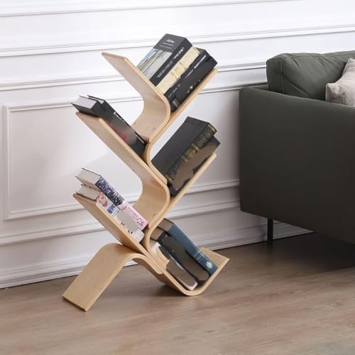 Estantería en forma de árbol pequeña: soporte de piso multicapa para organizar libros en su estudio 8