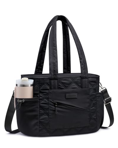 LOVEVOOK Lunch Box for Women, Quilted Insulated Lunch Bag Tote with 40oz Water Bottle Holder, Large Leakproof Cooler Bag for Women with Shoulder Strap, Work Office Nurse Teacher Picnic Travel