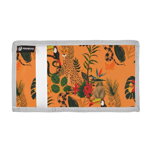 Animals Flowers Wild Orange Kids Wallet for Boys Girls Trifold Sport Outdoor Wallets for Teen Children Youth Wallet with Zippered Coin Pockets Card Holders Front Pocket Wallets with Magic Sticker2