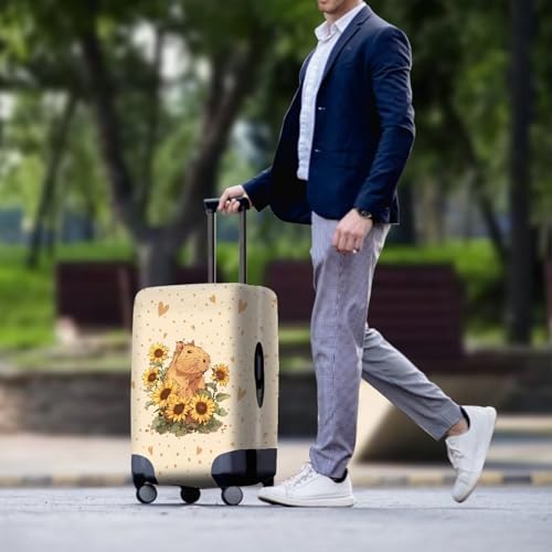 Capybara And Sunflowers Travel Suitcase Protector Elastic Protective Washable Luggage Cover With Concealed Zipper Suitable Carry On Luggage Cover Protector Print Luggage Cover-S3