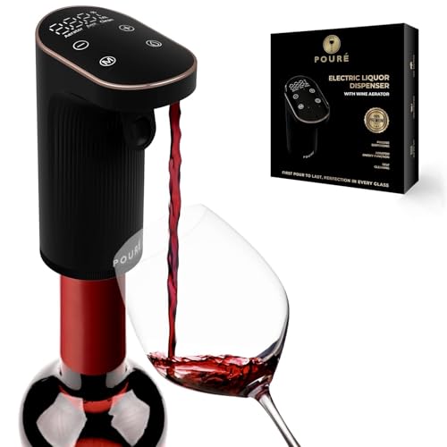 POURÉ Electric Liquor Dispenser with Wine Aerator - Adjustable Alcohol Output 1-999mL - Smart Whiskey Pourer Pump - Long Battery Life - LED Touch Screen - Birthday Gift for Men Women Unique Gifts