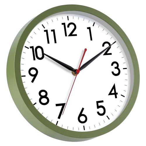 Image of AKCISOT Wall Clock 10 Inch Silent Non-Ticking Modern Clocks Battery Operated - Analog Classic for Office, Home, Bathroom, Kitchen, Bedroom, School, Living Room(Olive Green)