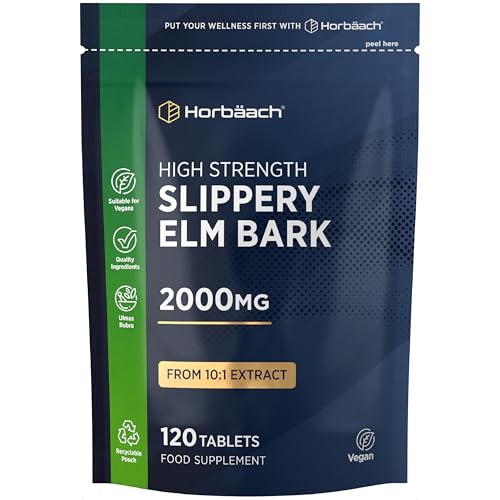 Slippery Elm Tablets 2000mg | High Strength Slippery Elm Bark Extract | 120 Count | by Horbaach