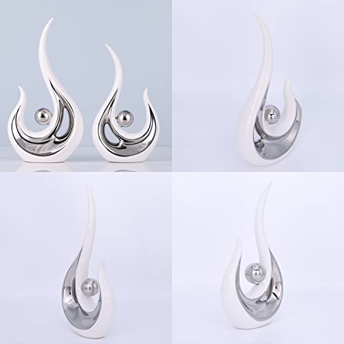 Set de 2 estatuas decorativas de cerámica abstracta plateadas miniatura 7