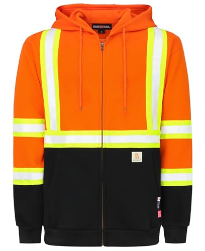 BOCOMAL FR Hoodies High Visibility 10.5oz Cottion Fleece Zipper Hi Vis Flame Resistant Reflective Hooded Sweatshirts